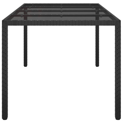 Garden Table Black 190x90x75 cm Tempered Glass and Poly Rattan