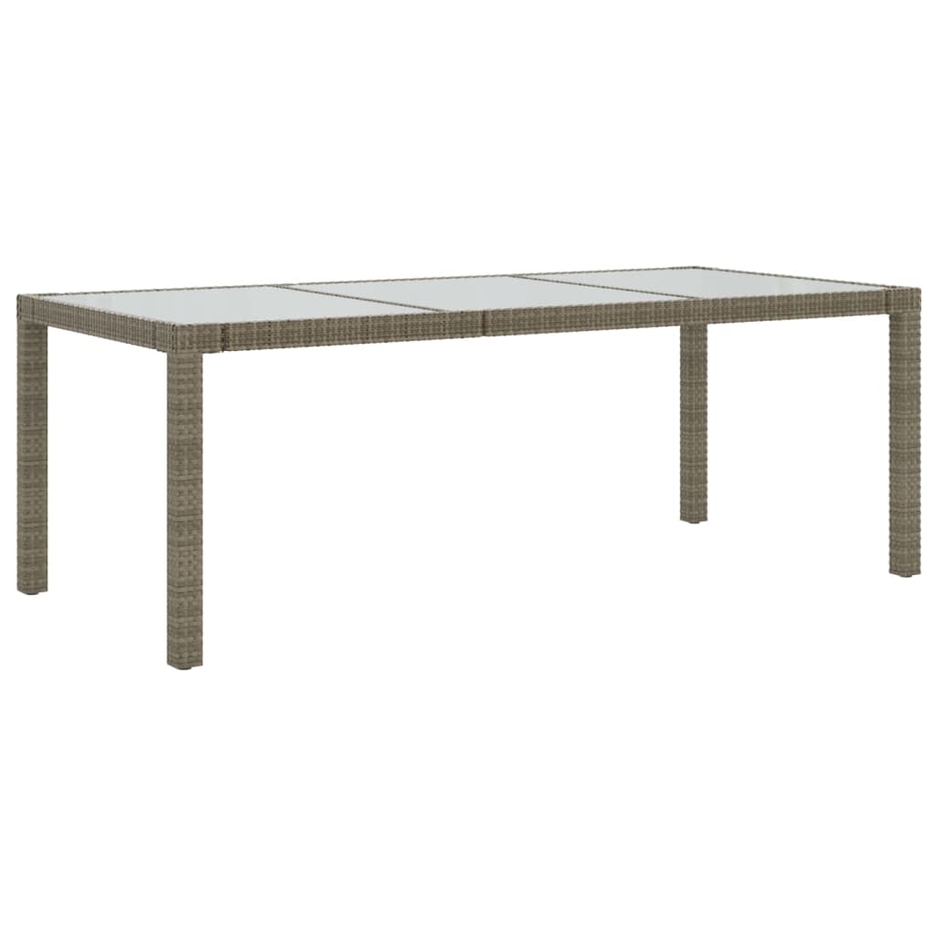 Garden Table Grey 190x90x75 cm Tempered Glass and Poly Rattan