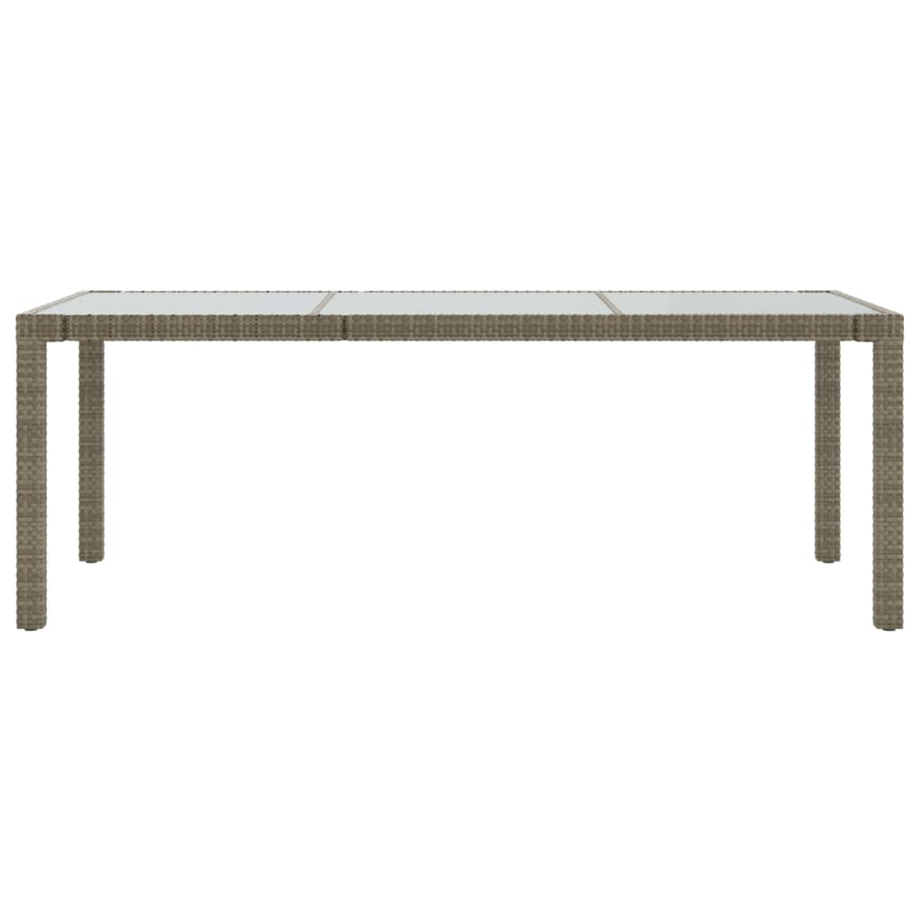 Garden Table Grey 190x90x75 cm Tempered Glass and Poly Rattan