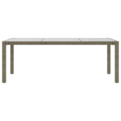 Garden Table Grey 190x90x75 cm Tempered Glass and Poly Rattan