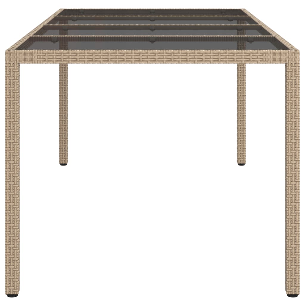 Garden Table Beige 190x90x75 cm Tempered Glass and Poly Rattan