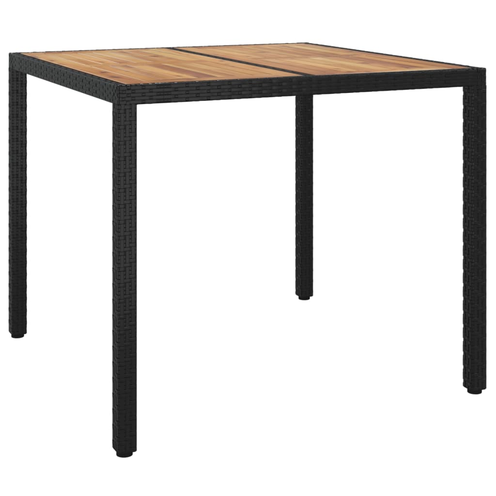 Garden Table 90x90x75 cm Poly Rattan and Acacia Wood Black