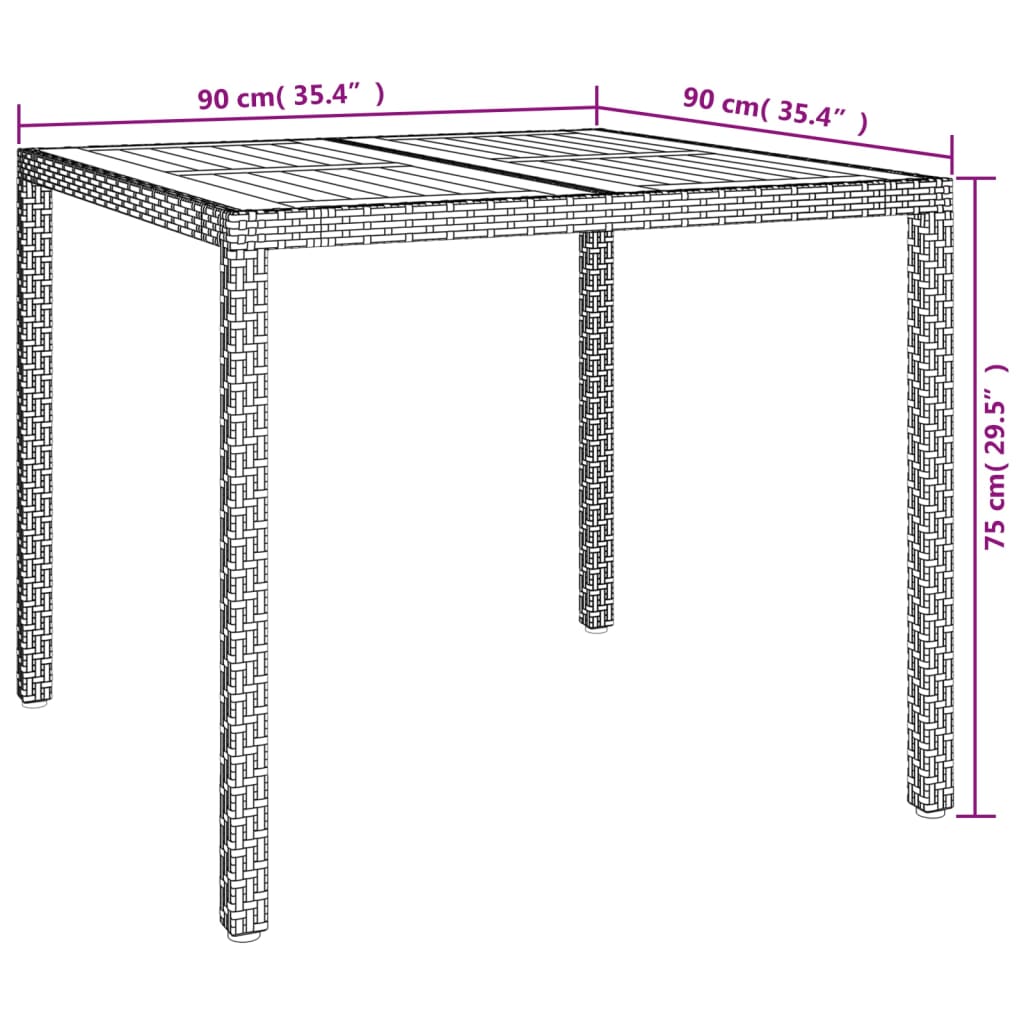 Garden Table 90x90x75 cm Poly Rattan and Acacia Wood Black