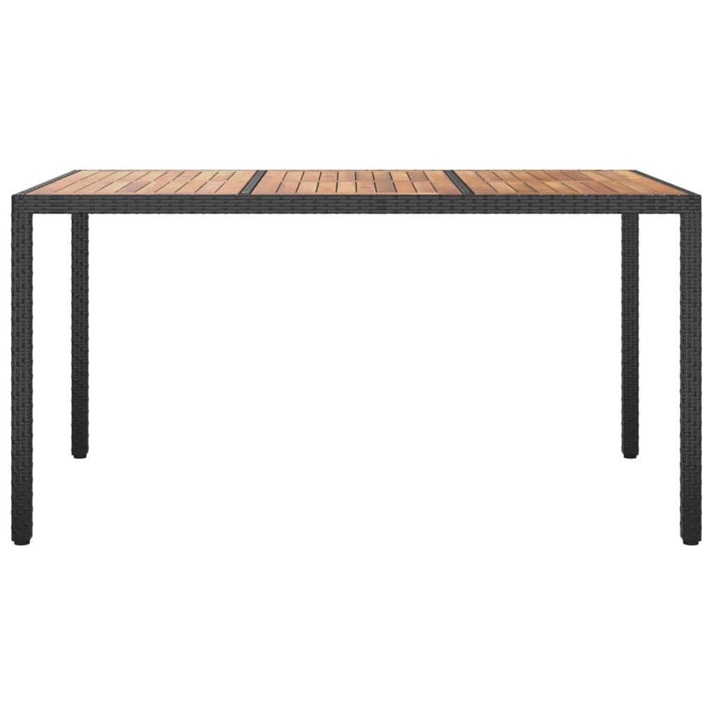 Garden Table 150x90x75 cm Poly Rattan and Acacia Wood Black