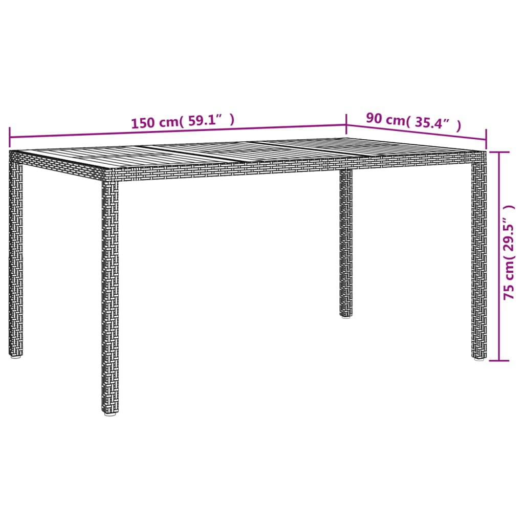 Garden Table 150x90x75 cm Poly Rattan and Acacia Wood Black