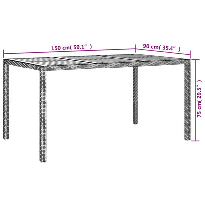 Garden Table 150x90x75 cm Poly Rattan and Acacia Wood Black