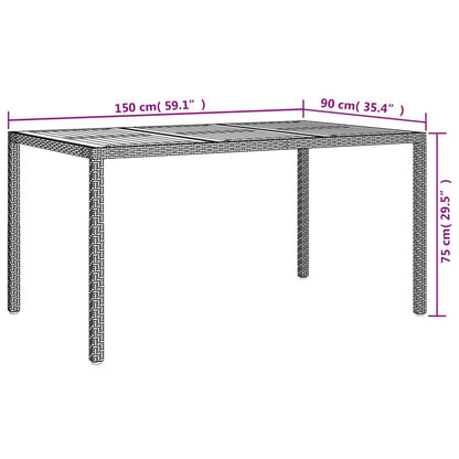 Garden Table 150x90x75 cm Poly Rattan and Acacia Wood Grey