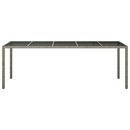 Garden Table Grey 250x100x75 cm Tempered Glass and Poly Rattan