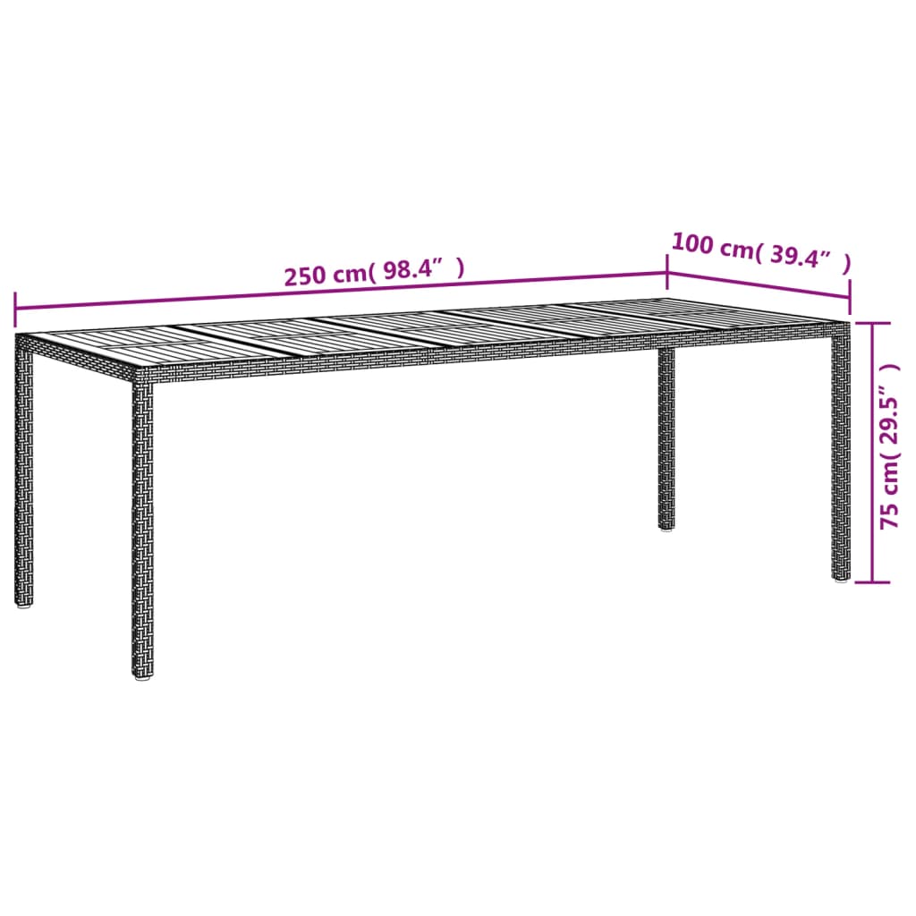 Garden Table Black 250x100x75 cm Poly Rattan