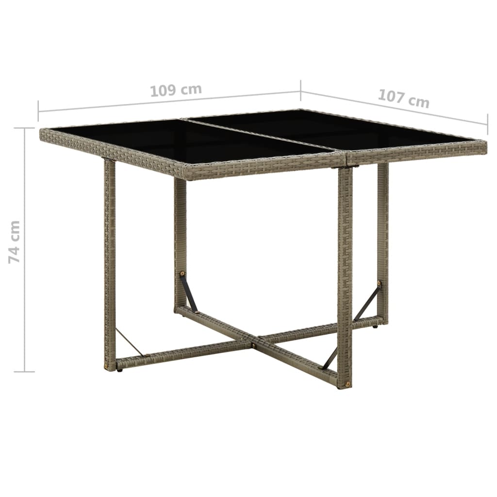 Garden Table Grey 109x107x74 cm Poly Rattan and Glass