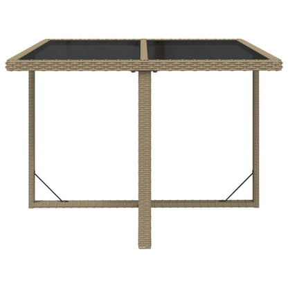 Garden Table Beige 109x107x74 cm Poly Rattan and Glass