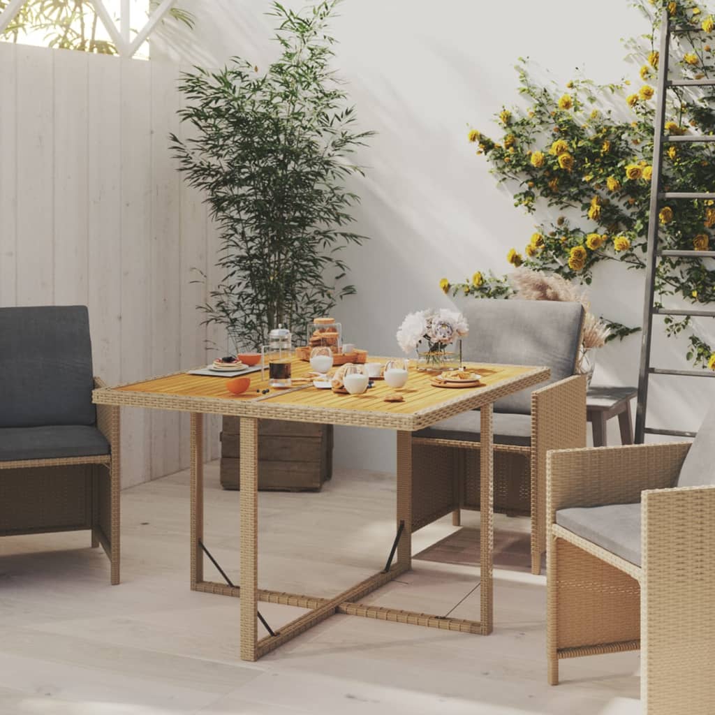 Garden Table Beige 109x107x74 cm Poly Rattan&Solid Wood Acacia