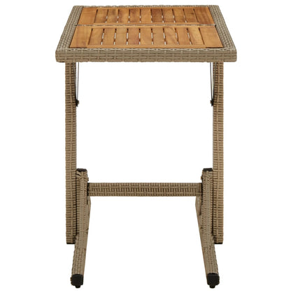 Garden Table Beige Solid Wood Acacia and Poly Rattan