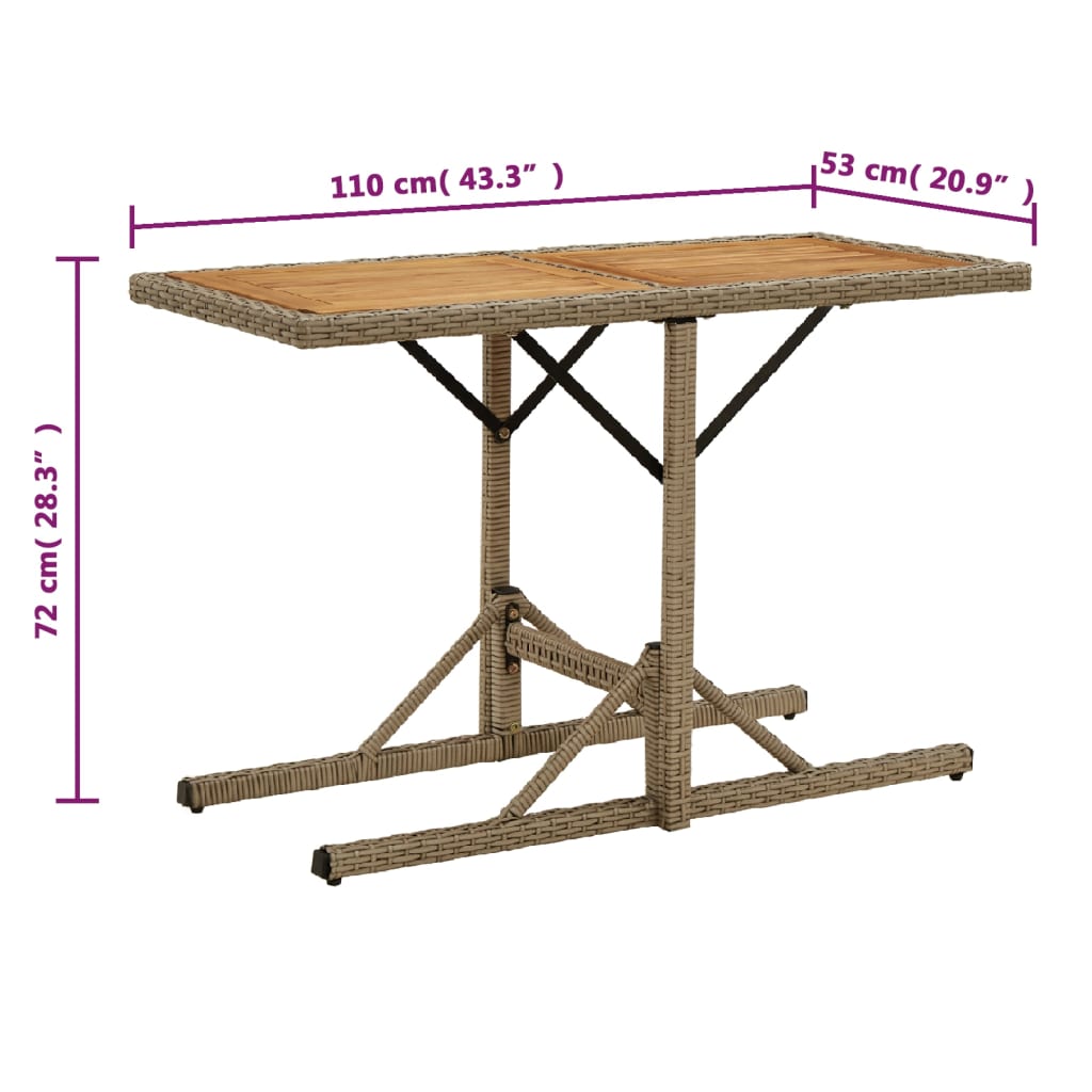 Garden Table Beige Solid Wood Acacia and Poly Rattan