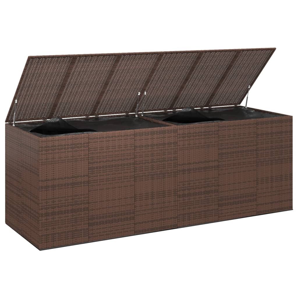 Garden Cushion Box PE Rattan 291x100.5x104 cm Brown