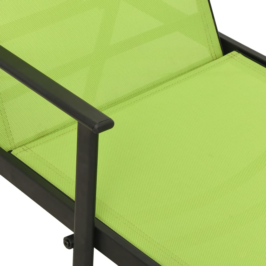 Sun Lounger Steel and Textilene Fabric Green