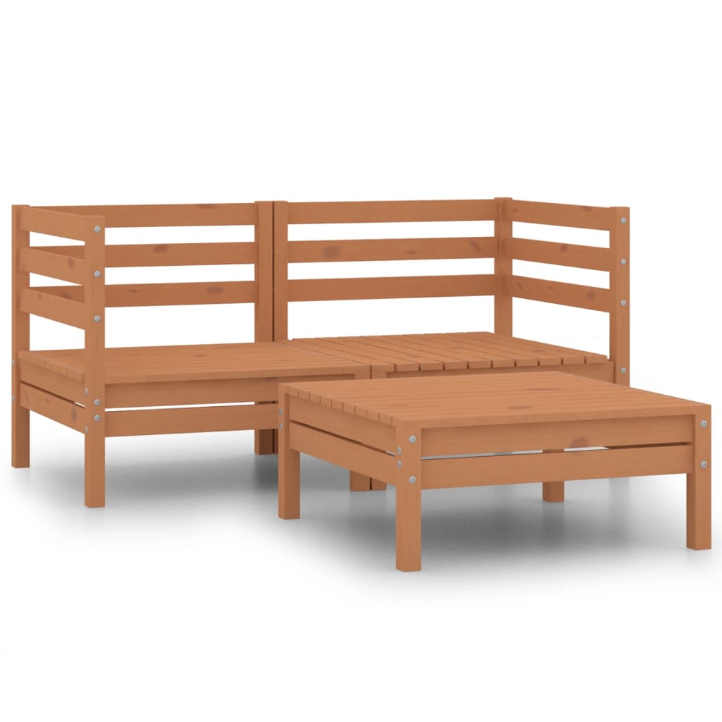 3 Piece Garden Lounge Set Honey Brown Solid Pinewood