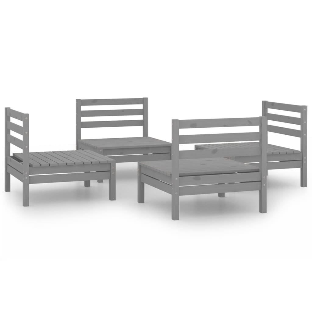 4 Piece Garden Lounge Set Grey Solid Pinewood