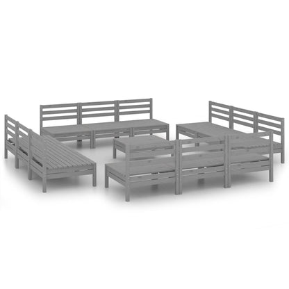 13 Piece Garden Lounge Set Grey Solid Pinewood