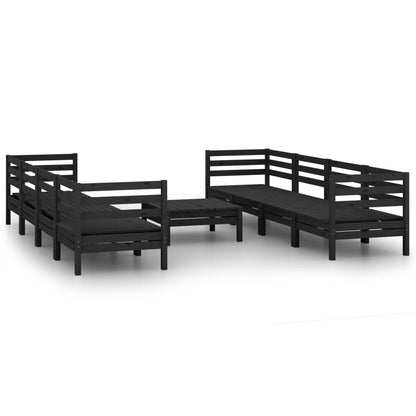 9 Piece Garden Lounge Set Black Solid Pinewood