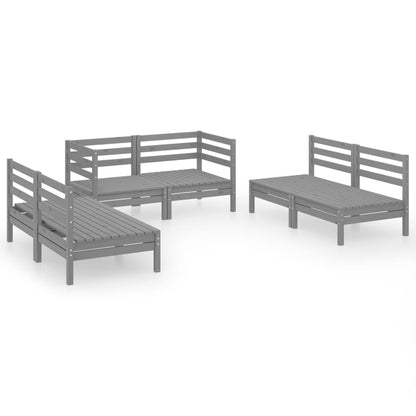 6 Piece Garden Lounge Set Grey Solid Pinewood