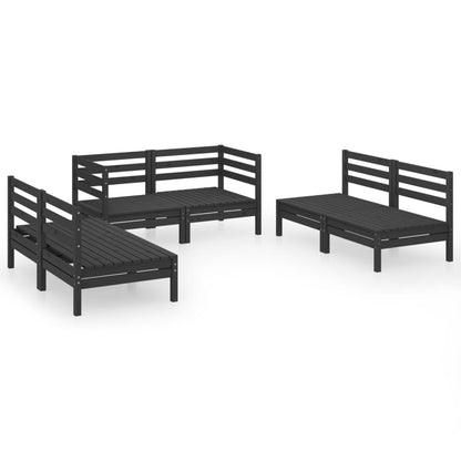 6 Piece Garden Lounge Set Black Solid Pinewood