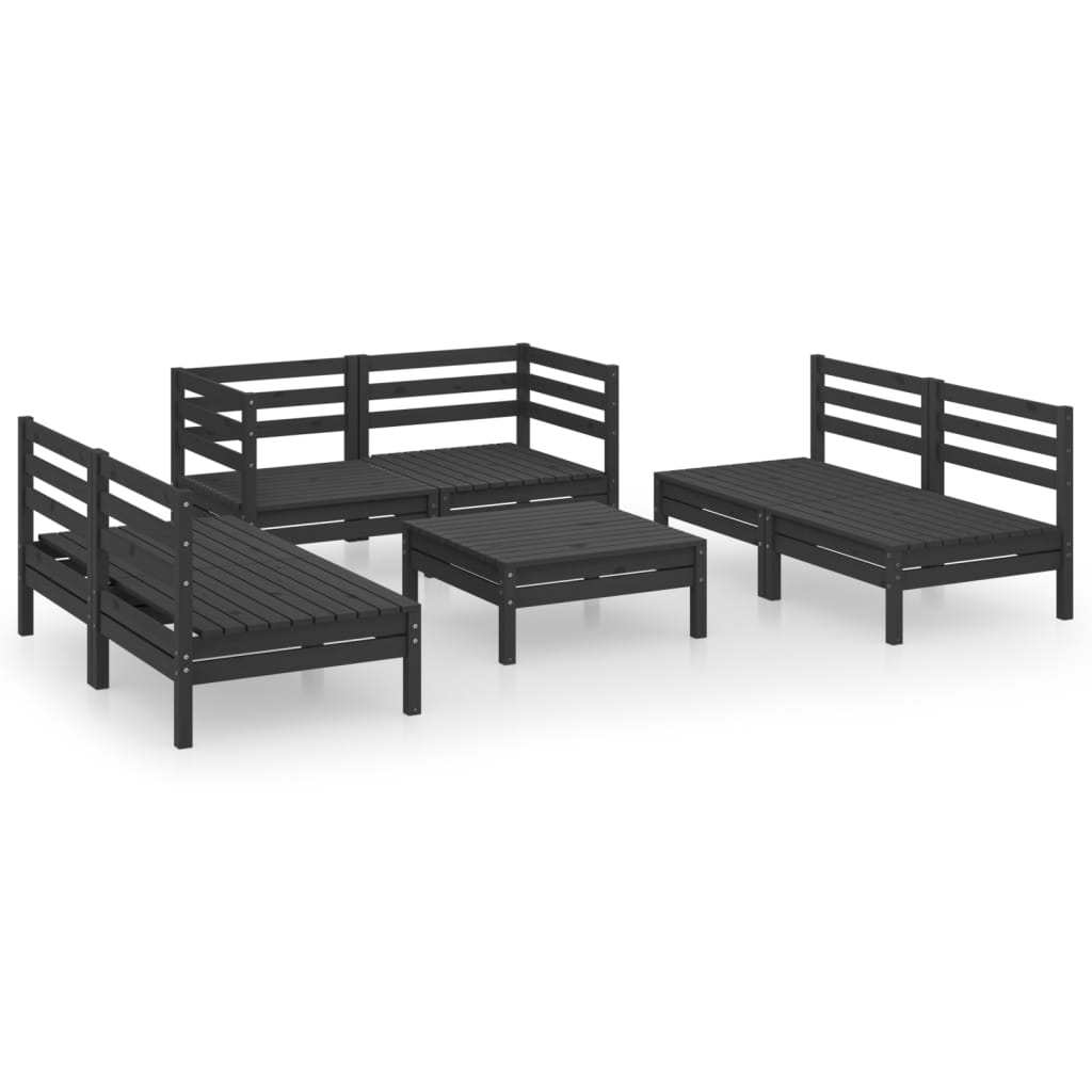 7 Piece Garden Lounge Set Black Solid Pinewood