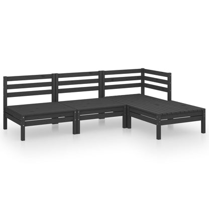 4 Piece Garden Lounge Set Solid Pinewood Black