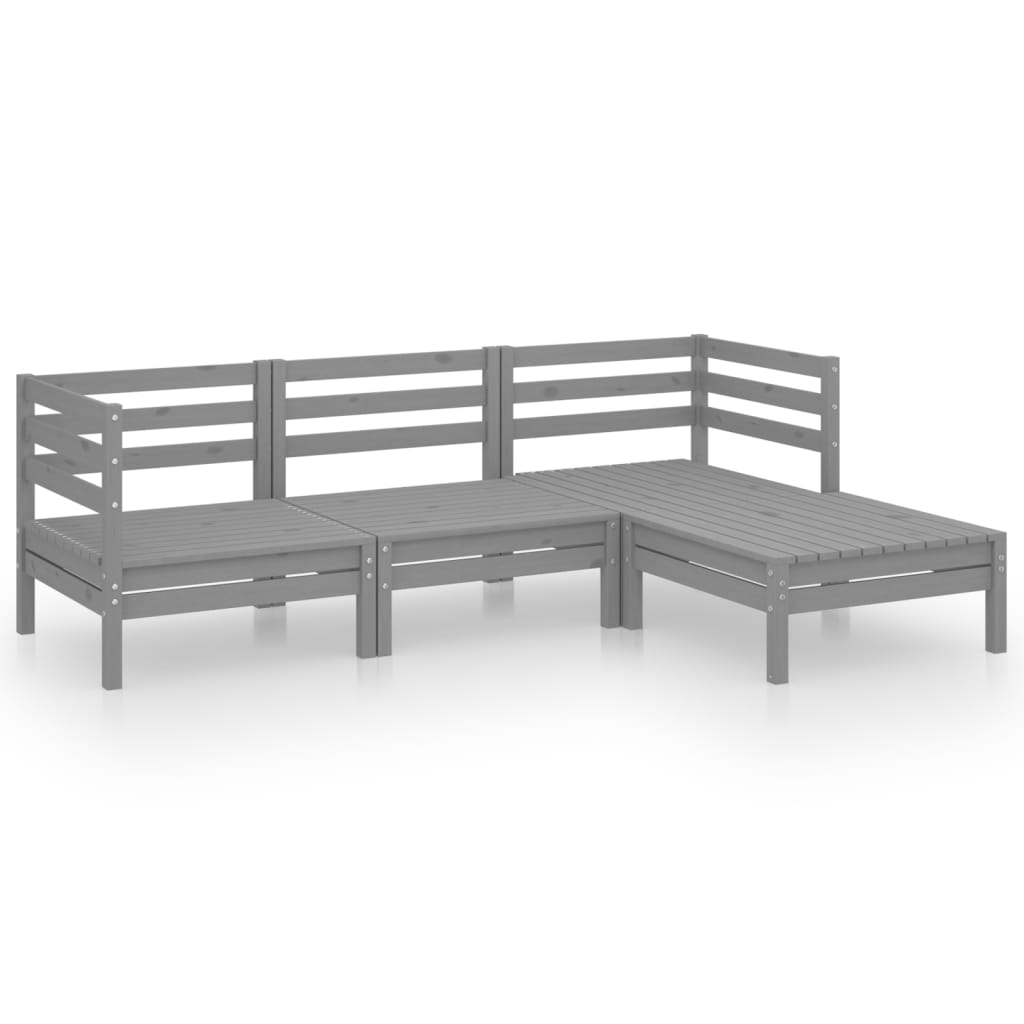 4 Piece Garden Lounge Set Solid Pinewood Grey