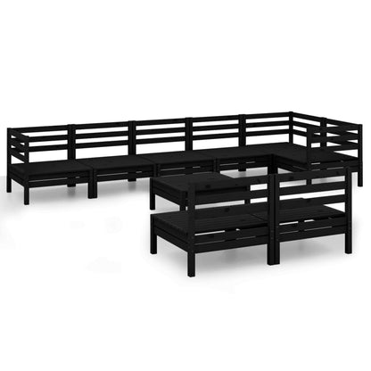 9 Piece Garden Lounge Set Solid Wood Pine Black