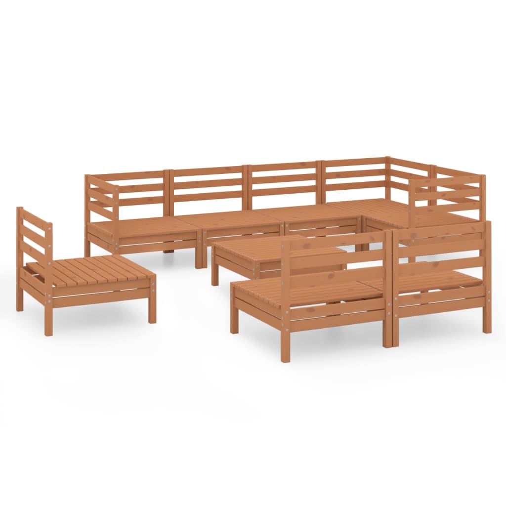 9 Piece Garden Lounge Set Solid Wood Pine Honey Brown