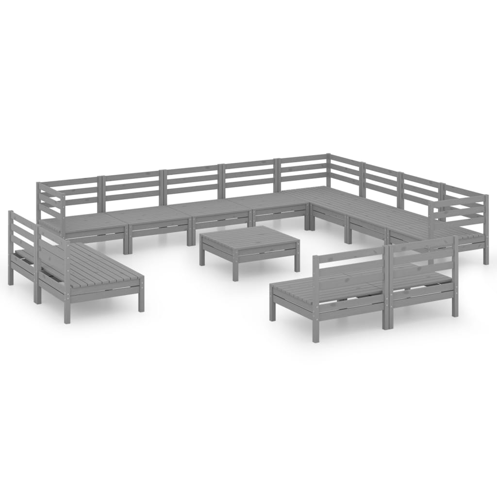 13 Piece Garden Lounge Set Solid Wood Pine Grey