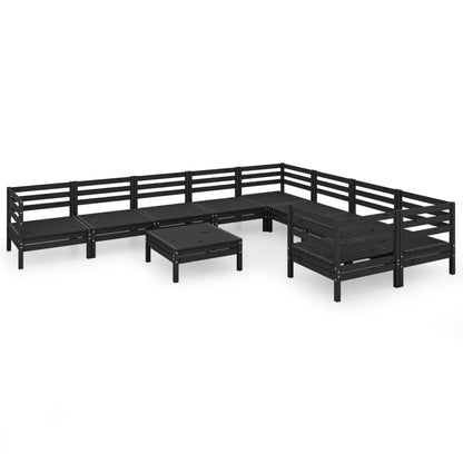 10 Piece Garden Lounge Set Black Solid Wood Pine