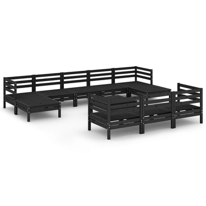 11 Piece Garden Lounge Set Black Solid Wood Pine