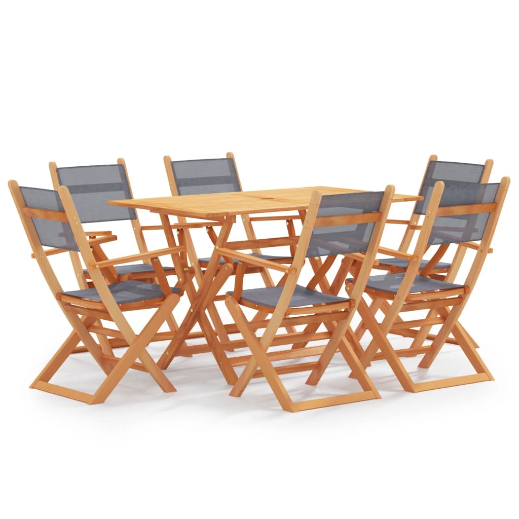 7 Piece Outdoor Dining Set Grey Solid Eucalyptus Wood