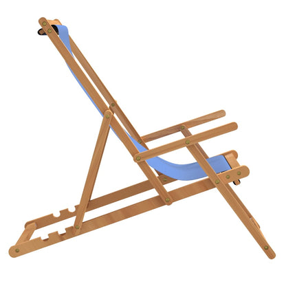 Folding Beach Chair Solid Wood Teak Blue