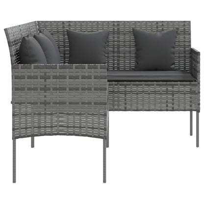 5 Piece L-shaped Couch Sofa Set with Cushions Poly Rattan Grey