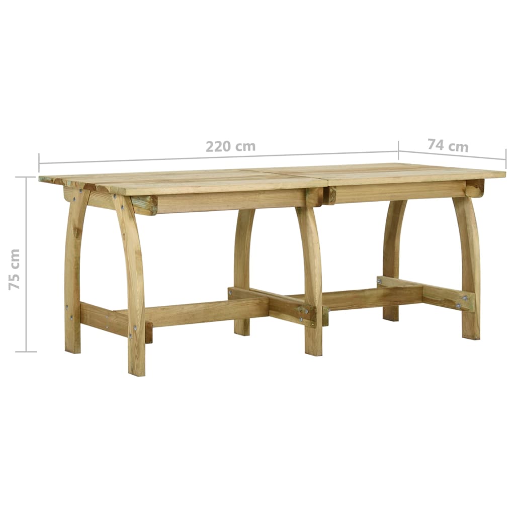 Garden Table 220x74x75 cm Impregnated Pinewood