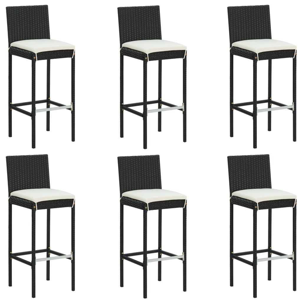 7 Piece Garden Bar Set with Cushions Poly Rattan Black