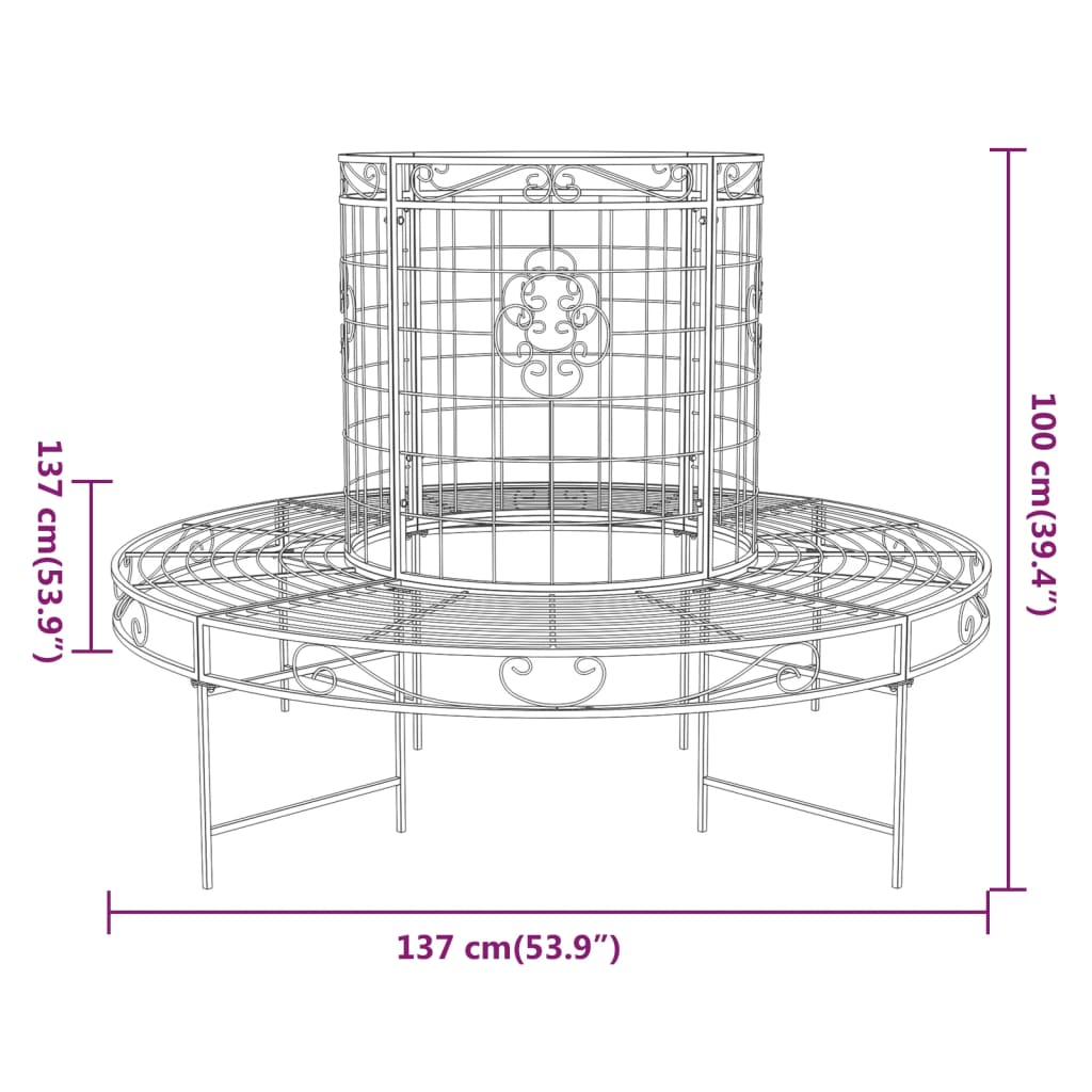 Round Tree Bench Ã˜137 cm Black Steel