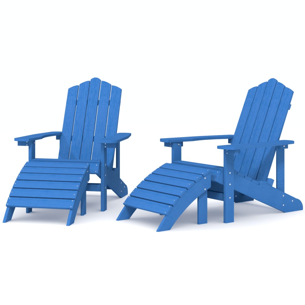 Garden Adirondack Chairs 2 pcs with Footstools HDPE Aqua Blue