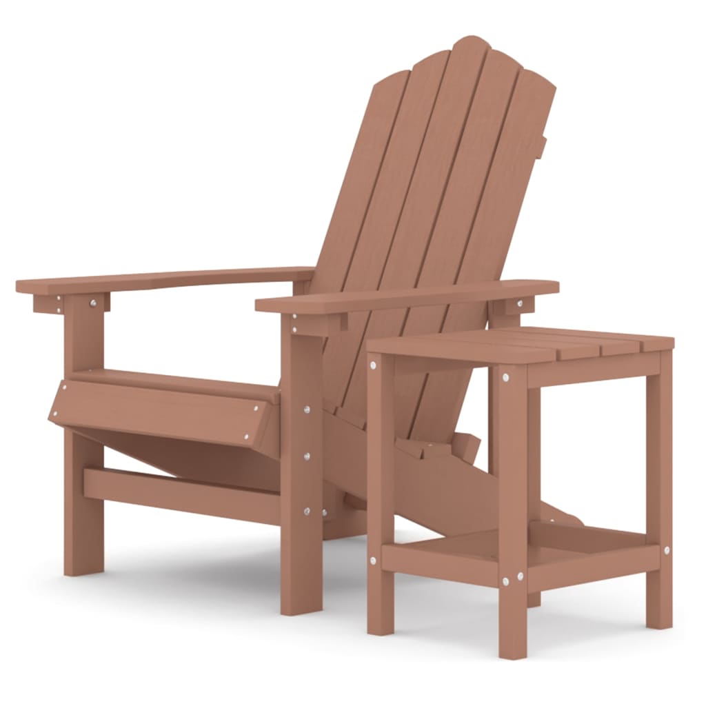 Garden Adirondack Chair with Table HDPE Brown