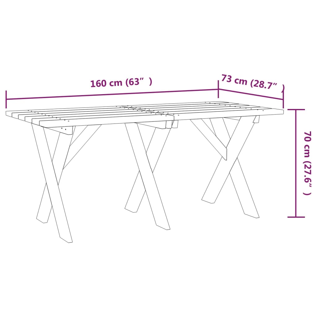 Garden Table 160x73x70 cm Impregnated Pinewood