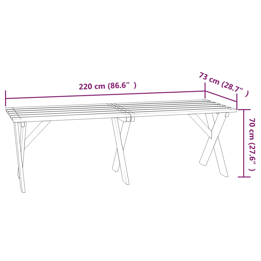 Garden Table 220x73x70 cm Impregnated Pinewood