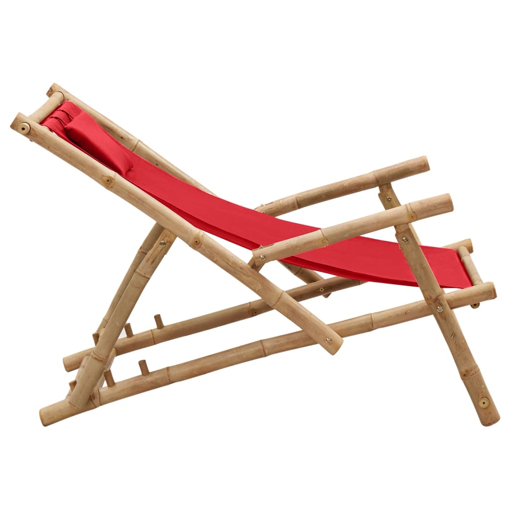 Deck Chair Bamboo and Canvas Red