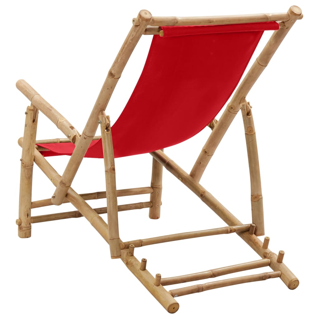 Deck Chair Bamboo and Canvas Red