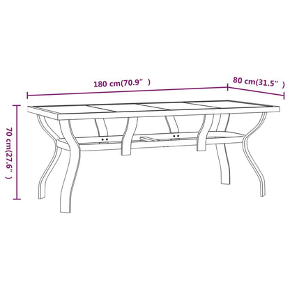 Garden Table Black 180x80x70 cm Steel and Glass