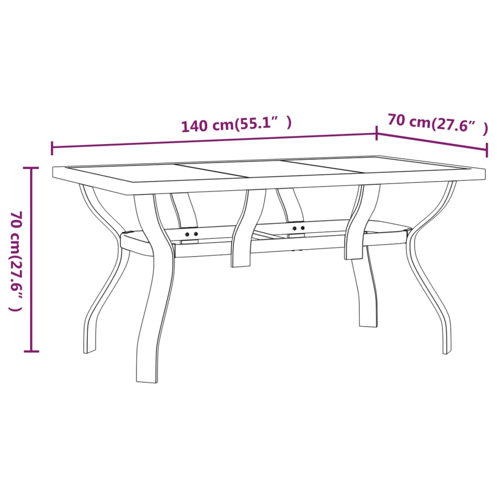 Garden Table Brown and Black 140x70x70 cm Steel and Glass