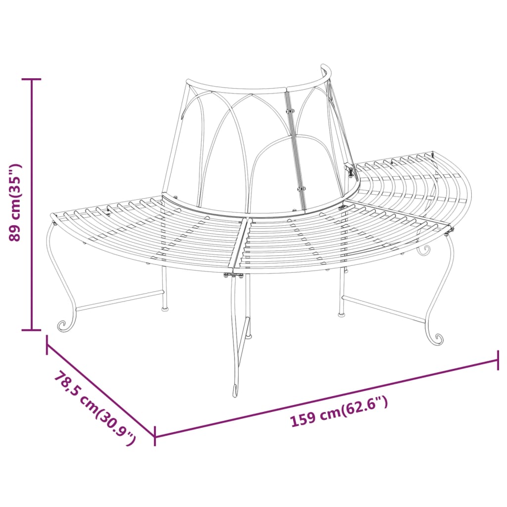 Half Round Tree Bench 2 pcs Ã˜159 cm Black Steel