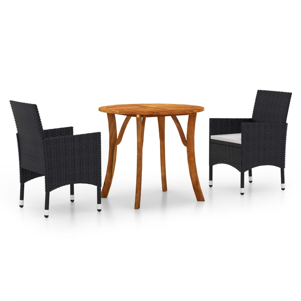 3 Piece Garden Dining Set with Cushions Poly Rattan Black